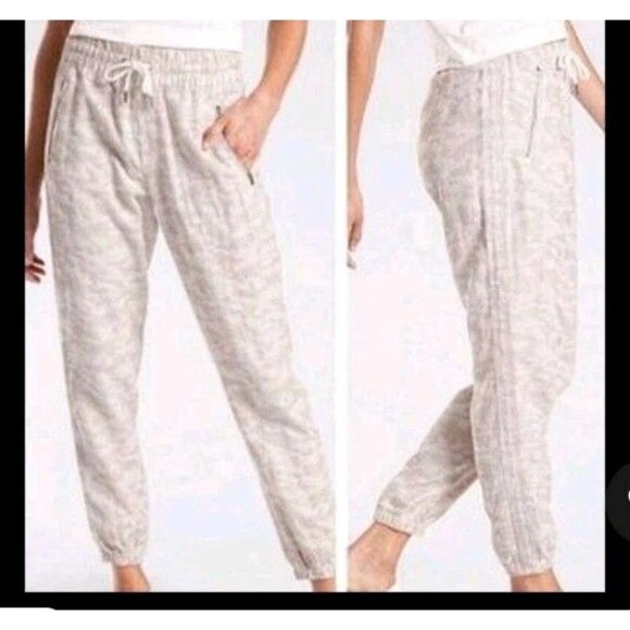 Athleta Cabo Tide Linen Jogger Neutral Camo Size 22 Pullon Pockets Mint Conditio - Picture 1 of 5